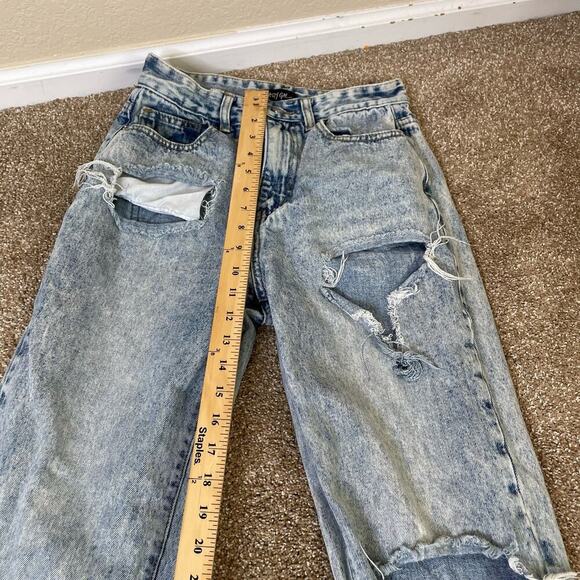 Nasty Gal jeans stone acid washed denim straight leg distressed high waisted 8 - Picture 6 of 9